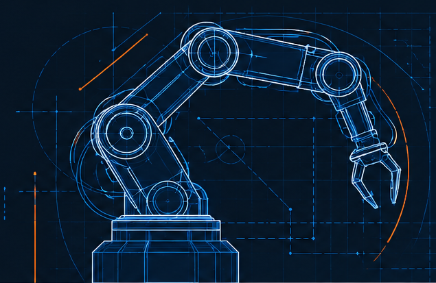 Blueprint-style illustration of a robotic arm and claw, cropped from the IJYE design reference